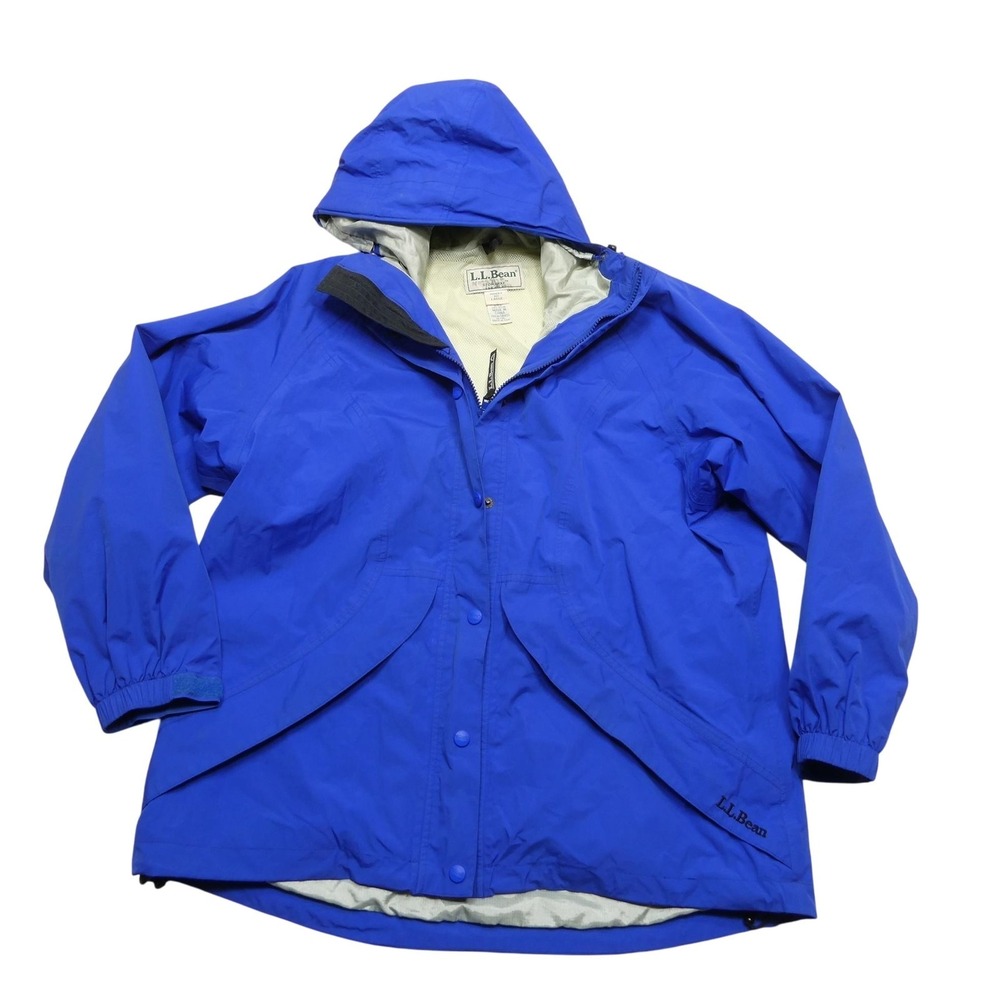 L.L.Bean Jacket Womens Large Blue Gore Tex‎ Stowaway Hooded Rain Coat Outdoor